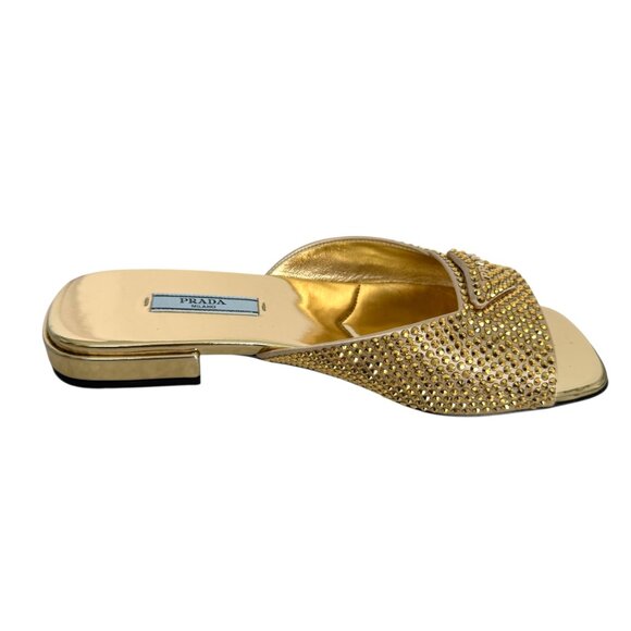 Prada Satin Crystal Embellished Gold Slide Mules Sandals 36, 1XX642 - Picture 5 of 16